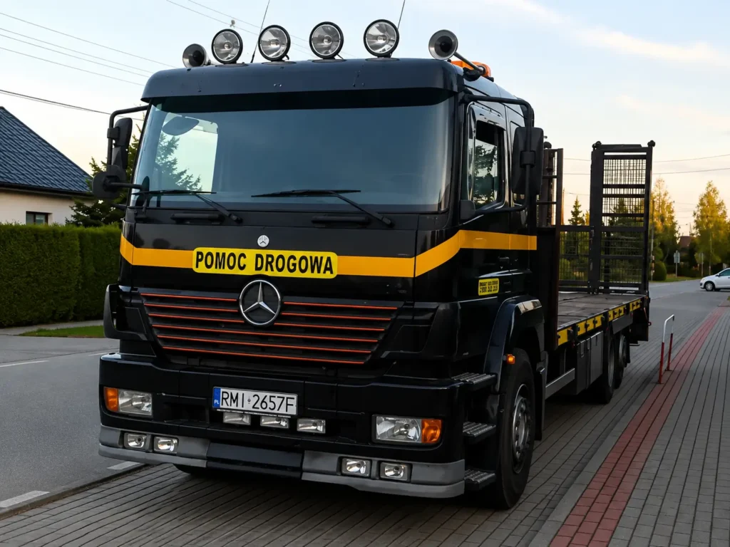 Autolaweta Mercedes do transportu maszyn i pojazdów ciężkich