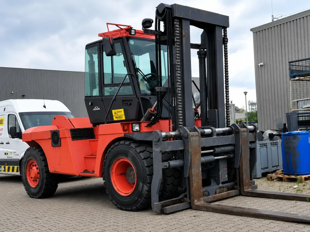 Ciężki wózek widłowy Linde H140 podczas prac przeładunkowych i transportu przemysłowego
